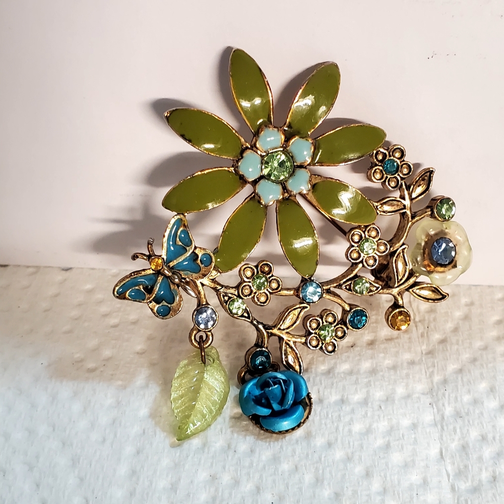 Catherine Stein Designed for Dillard's Flower Brooch Green blue